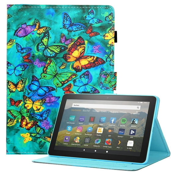 Allytech for Kindle Fire HD 10 Case(11th Generation 2021), Premium PU Leather Drop Proof Folio Stand Card Slots Pen Holder Case with Auto Sleep Wake for Fire HD 10 Plus 2021, Colorful Butterfly