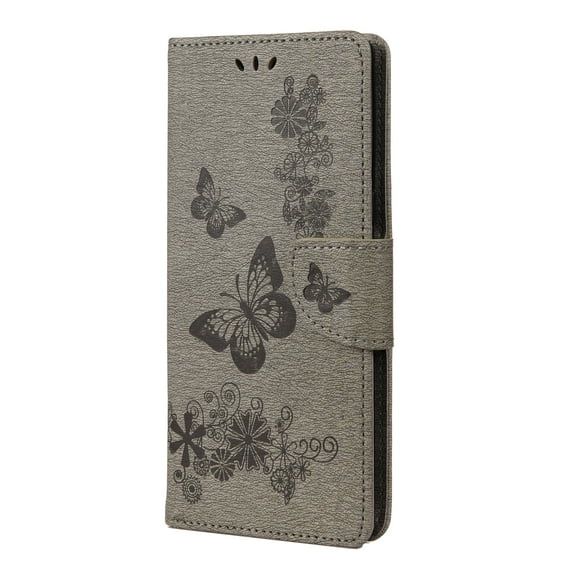 Allytech LG Velvet Case, LG Velvet 4G/5G Case, Slim Fit PU Leather Butterfly Embossed Folding Stand Folio Flip Shockproof Card Slots Wallet Case Cover for LG Velvet, Gray