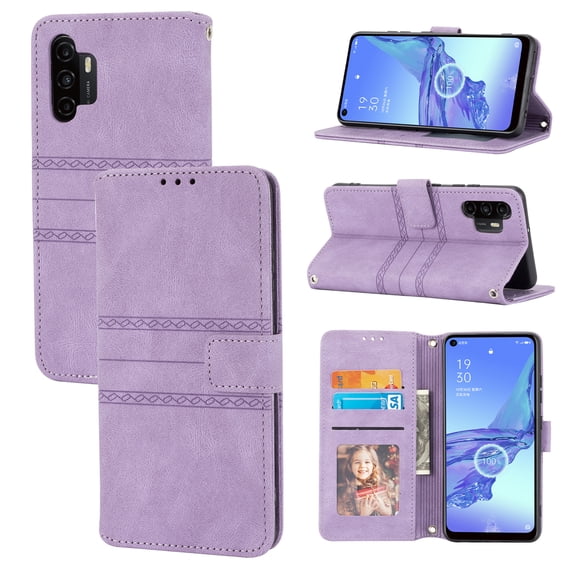 Allytech Leather Wallet Case for Samsung Galaxy A32 4G Stylish Embossed Pattern with Card Slots Kickstand Handstrap Magnetic Closure For Samsung Galaxy A32 4G,Lightpurple