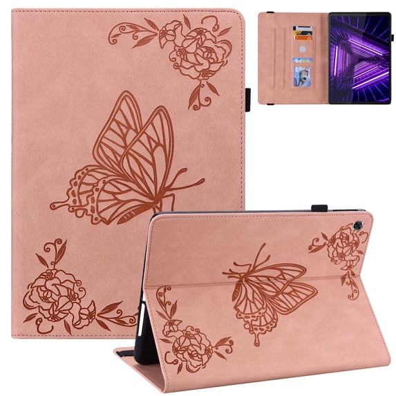 Allytech Lenovo Tab M10 Plus Case Model TB-X606F, Slim Fit PU Leather Butterfly Embossed Shockproof Drop Protection Kickstand TPU Case Cover for Lenovo Tab M10 Plus TB-X606F, Pink