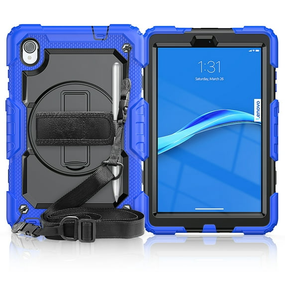 Allytech Lenovo Tab M8 3rd Gen Case 2022 (TB-8505F/8505X), Build-in Screen Protector Rotating Stand Shoulder Strap Shockproof Heavy Duty Protection Case Cover for Lenovo Tab M8 3rd Gen - Navy Blue