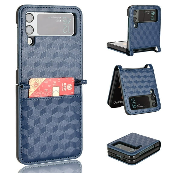 Allytech Luxary Wallet Case Compatible with Samsung Galaxy Z Flip 3,Plaid Embossed PU Leather with Shockproof Card Slot Case for Samsung Galaxy Z Flip 3 6.7 inch,Blue