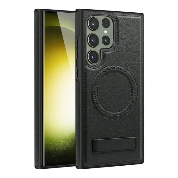 Allytech Luxury Case for Samsung Galaxy S24 with Hidden Kickstand, [Compatible with MagSafe], Premium PU Leather + Soft TPU Inner Shockproof Anti-Fall Protective Slim Fashion Case - Black