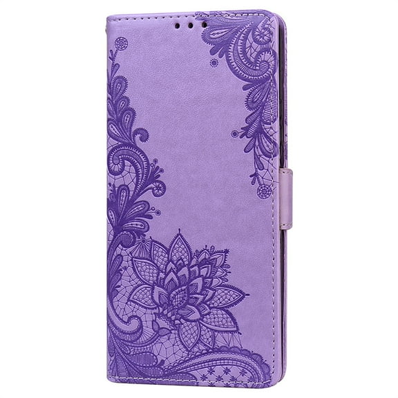 Allytech Luxury Flip Wallet Compatible with iPhone 13 Pro Max Case,Shockproof Magnetic Kickstand PU Pattern Embossed Card Slots with Wrist Strap Cover.For iPhone 13 Pro Max,Purple