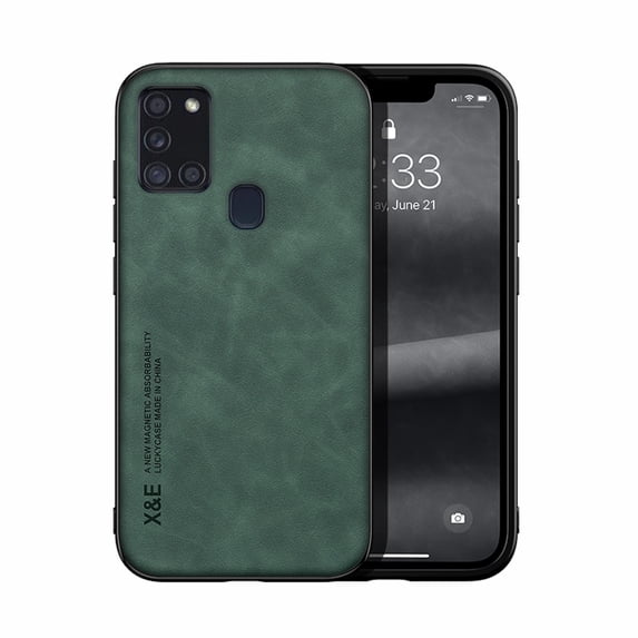 Allytech Luxury Leather Case for Samsung Galaxy A21s, Ultra Slim Thin Imported Leather Magnetic Shockproof Rugged Case For Samsung Galaxy A21s,Green