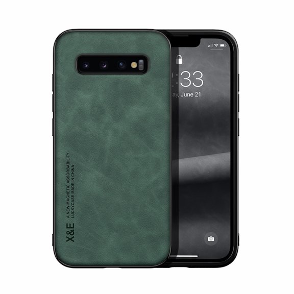 Allytech Luxury Leather Case for Samsung Galaxy S10+, Ultra Slim Thin Imported Leather Magnetic Shockproof Rugged Case For Samsung Galaxy S10+,Green