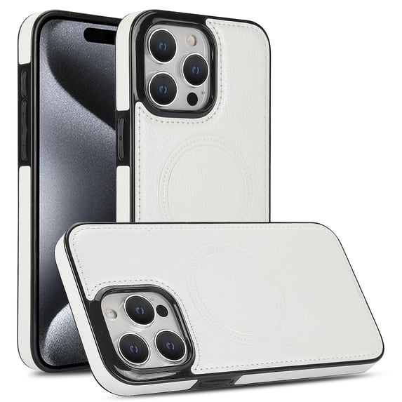 Allytech Luxury PU Leather Case for iPhone 12 Pro / 12 6.1", Magnet Compatible with MagSafe, Slim & Lightweight, Soft TPU Bumper Shockproof Anti-Fingerprint Cover Support Wireless Charging, White