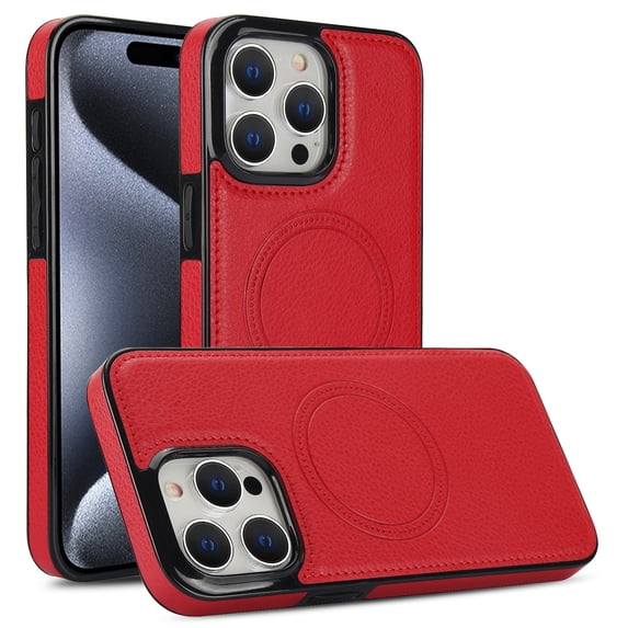 Allytech Luxury PU Leather Case for iPhone 13 Pro Max, Strong Magnet Compatible with MagSafe, Slim & Lightweight, Soft TPU Bumper Shockproof Anti-Fingerprint Cover Support Wireless Charging, Red