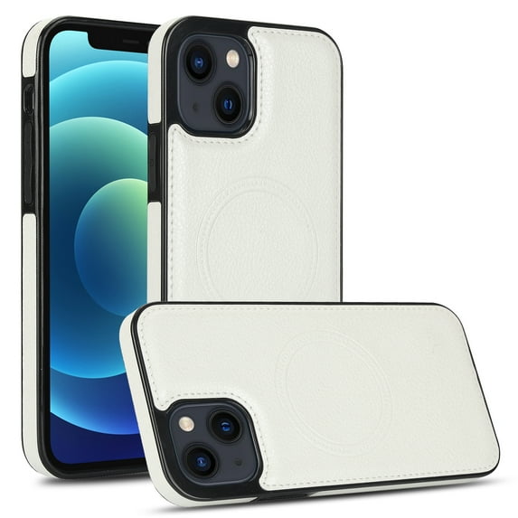 Allytech Luxury PU Leather Case for iPhone 15 Plus, Strong Magnet Compatible with MagSafe, Slim & Lightweight, Soft TPU Bumper Shockproof Anti-Fingerprint Cover Support Wireless Charging, White