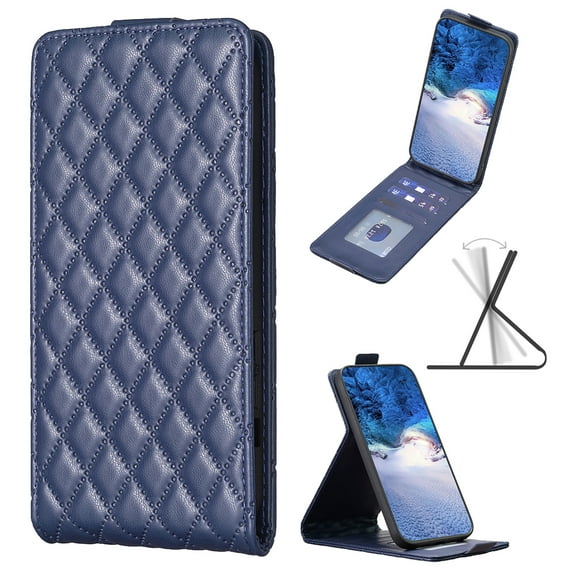 Allytech Luxury PU Leather Case for iPhone 15 Plus, Vertical Flip Wallet Case with 3 Card Slots, Adjustable Kickstand Magnetic Closure Shockproof Protective Shell for Women Men - Blue
