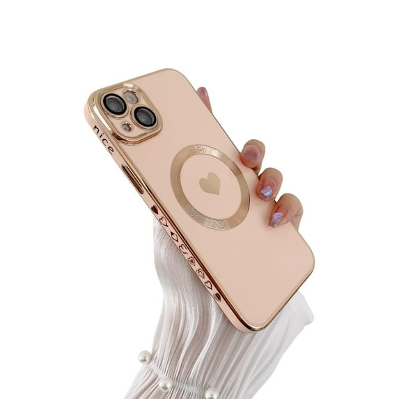 Allytech Magnetic Case for Apple iPhone 13 Pro Max Case for Women Girls Compatible with MagSafe, Cute Love Heart Soft TPU Back Cover Raised Full Camera Lens Protection Phone Case (6.7") - Pink