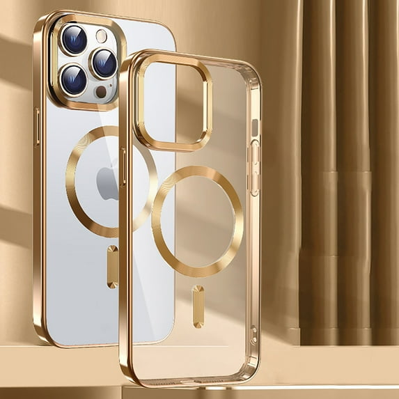 Allytech Magnetic Case for Apple iPhone 13 Pro Max - Compatible with Magsafe Wireless Charging Clear Back Cover Anti-Scratch Bumper Shockproof Case for iPhone 13 Pro Max - Gold