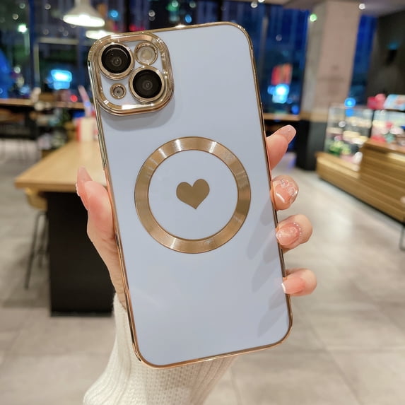 Allytech Magnetic Case for Apple iPhone 15 Case for Women Girls Compatible with MagSafe, Cute Love Heart Soft TPU Back Cover Raised Full Camera Lens Protection Phone Case, Blue