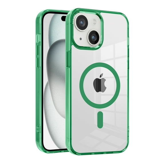 Allytech Magnetic Case for Apple iPhone 15, Compatible with Magsafe Crystal Clear Transparent Wireless Charging Support Slim Fit Shockproof Rugged Phone Case for Apple iPhone 15 - Green