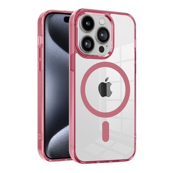 Allytech Magnetic Case for Apple iPhone 15 Pro, Compatible with Magsafe Crystal Clear Transparent Wireless Charging Support Slim Fit Shockproof Rugged Phone Case for Apple iPhone 15 Pro - Pink