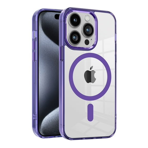 Allytech Magnetic Case for Apple iPhone 15 Pro, Compatible with Magsafe Crystal Clear Transparent Wireless Charging Support Slim Fit Shockproof Rugged Phone Case for Apple iPhone 15 Pro - Purple