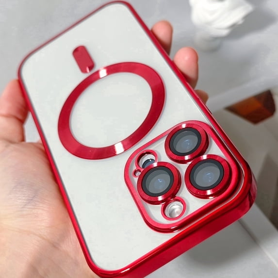Allytechgroup Magnetic Hard Shell Back Cover Cell Phone Case with Protective Case Cover for Apple iPhone 16 Pro, Red