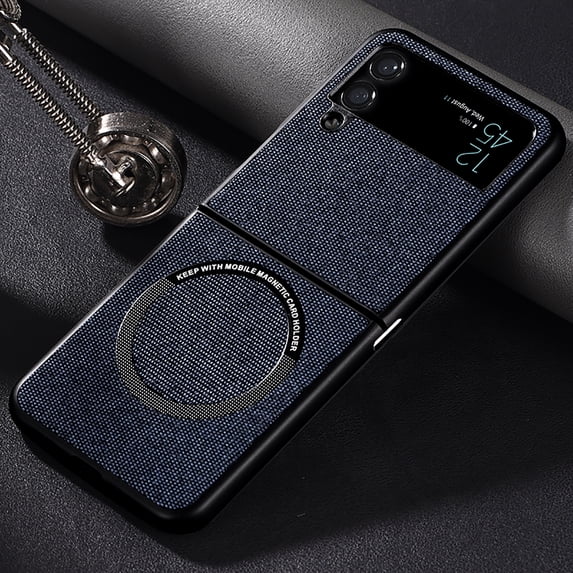 Allytech Magnetic Case Compatible with MagSafe Charger Fit for Samsung Galaxy Z Flip3 5G (2021),Shockproof Cloth Texture Leather Folding Ultra Thin Phone Case Cover,Blue