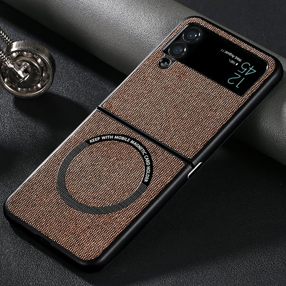 Allytech Magnetic Case Compatible with MagSafe Charger Fit for Samsung Galaxy Z Flip3 5G (2021),Shockproof Cloth Texture Leather Folding Ultra Thin Phone Case Cover,Brown