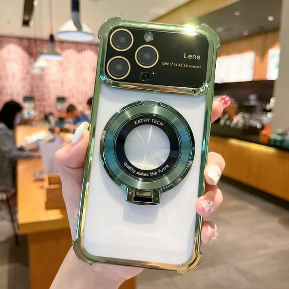 Allytech Magnetic Case Cover for Apple iPhone 12 Pro Max with Ring Holder Stand, Clear Back Cover Anti-Yellow Shockproof Kickstand Bumper TPU Phone Case for iPhone 12 Pro Max - Green