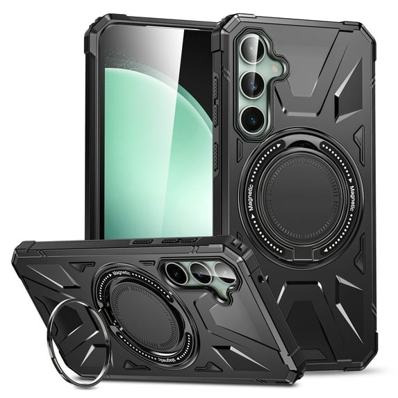 Allytech Magnetic Case for Galaxy S23 FE 5G, Compatible All Magsafe Accessories Rugged Hybrid Ring Holder Stand Shockproof Phone Case for Samsung Galaxy S23 FE - Black