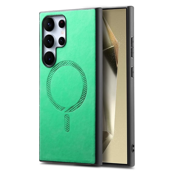 Allytech Magnetic Case for Samsung Galaxy A25 5G, Compatible with MagSafe, Premium PU Leather Slim Fit Anti-Fingerprint & Anti-Drop Protective Case Support Wireless Charging & Car Mount - Green