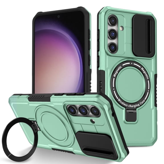 Allytech Magnetic Case for Samsung Galaxy S20 FE 5G with Lens Slide Cover, [Non-Slip] [Military Grade Protection] Slim Shockproof Ring Stand Case Support Wireless Charging, Lightgreen