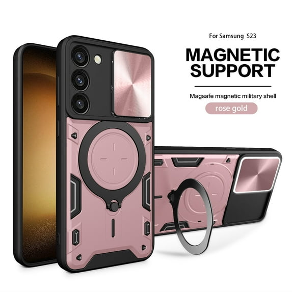 Allytech Magnetic Case for Samsung Galaxy S21 FE, Camera Lens Protector Ring Kickstand Military Grade Shockproof Rugged Hybrid Case for Galaxy S21 FE - Pink