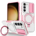 thumbnail image 1 of Allytech Magnetic Case for Samsung Galaxy S23 5G with Lens Slide Cover, [Non-Slip] [Military Grade Protection] Slim Shockproof Ring Stand Case Support Wireless Charging, Pink+White, 1 of 10