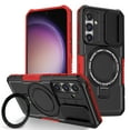 thumbnail image 1 of Allytech Magnetic Case for Samsung Galaxy S24 FE 5G with Lens Slide Cover, [Non-Slip] [Military Grade Protection] Slim Shockproof Ring Stand Case Support Wireless Charging, Red+Black, 1 of 10