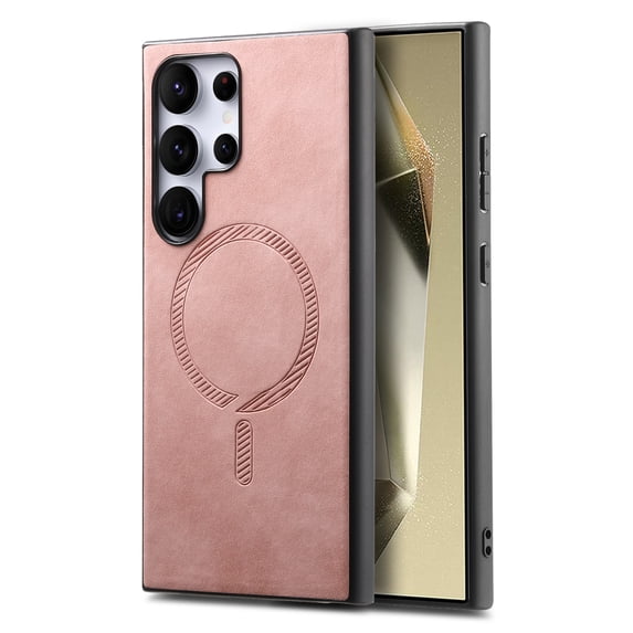 Allytech Magnetic Case for Samsung Galaxy S24 Plus, Compatible with MagSafe, Premium PU Leather Slim Fit Anti-Fingerprint & Anti-Drop Protective Case Support Wireless Charging & Car Mount - Pink