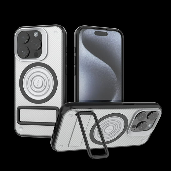 Allytech Magnetic Case for iPhone 14 Pro, Fashion Carbon Fiber Texture Slim Cover with Metal Kickstand, Soft Frame Shockproof Wireless Charging Hard PC Case for iPhone 14 Pro - Silver