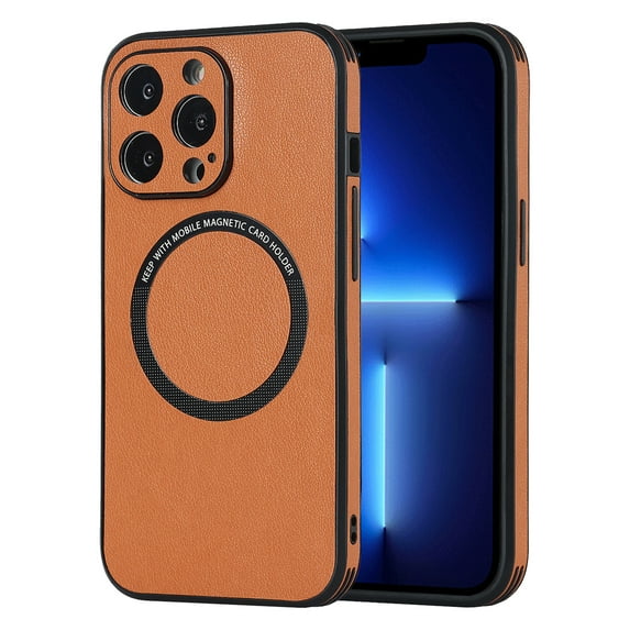 Allytech Magnetic Case for iPhone 14 Pro - Four Corners Drop Protection - Compatible with MagSafe - Ultra Thin Lightweight Luxury PU Leather Shockproof Camera Protection Case Cover, Brown