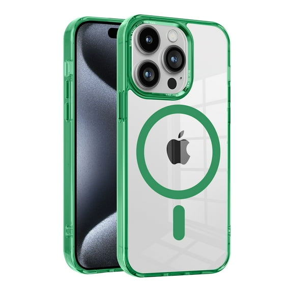 Allytech Magnetic Case for iPhone 14 Pro Max, Compatible with Magsafe Crystal Clear Transparent Wireless Charging Support Slim Fit Shockproof Rugged Phone Case for Apple iPhone 14 Pro Max - Green