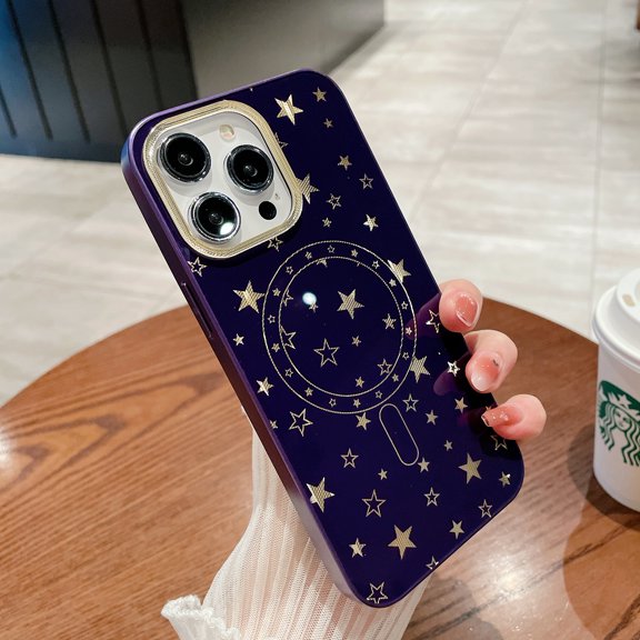 Allytech Magnetic Case for iPhone 14 Pro Max, Compatible with Magsafe Stars Design Slim Fit Shell Anti-Scratch Drop Protection Back Cover Case for Apple iPhone 14 Pro Max - Purple