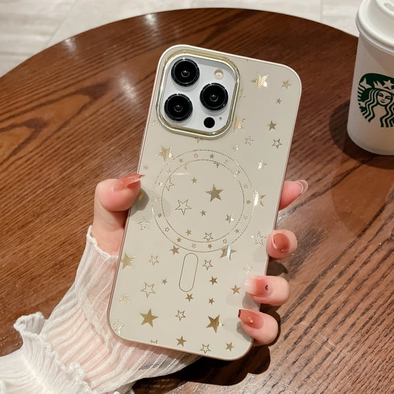 Allytech Magnetic Case for iPhone 14 Pro Max, Compatible with Magsafe Stars Design Slim Fit Shell Anti-Scratch Drop Protection Back Cover Case for Apple iPhone 14 Pro Max - Gold