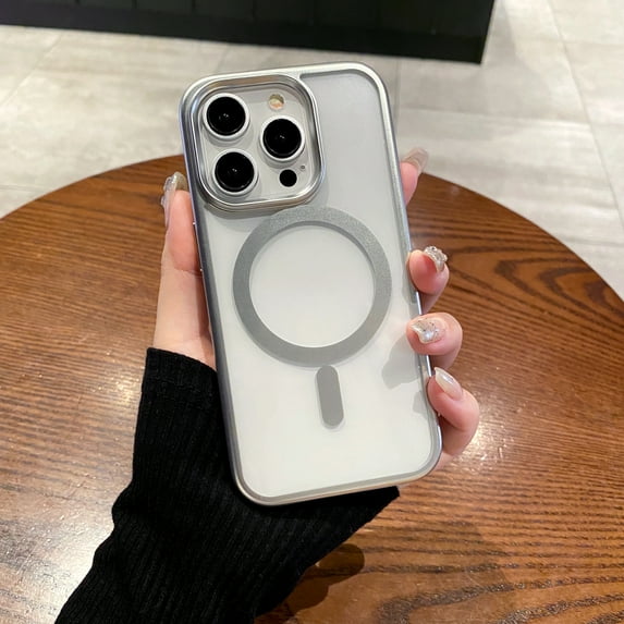 Allytech Magnetic Case for iPhone 14 Pro Max, Slim Lightweight Clear Cover Compatible with MagSafe, Plating Edge Soft TPU + Hard PC Shockproof Back Case for iPhone 14 Pro Max - Silver