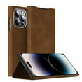 thumbnail image 1 of Allytech Magnetic Case for iPhone 14 Pro, Support Wireless Charging, Card Slot & Kickstand, [Comfortable Touch] Luxury PU Leather Anti-Fingerprint Shockproof Oil-Proof Flip Case - Brown, 1 of 8