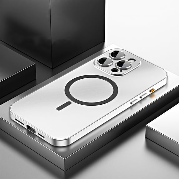 Allytech Magnetic Case for iPhone 15 Plus, Ultra Slim Lightweight Luxury Cover Compatible with MagSafe, Built-in Tempered Lens Film Shockproof Anti-Scratch Alloy Frame Case for iPhone 15 Plus - Silver