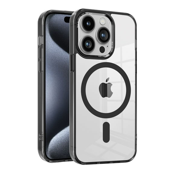 Allytech Magnetic Case for iPhone 15 Pro Max, Compatible with Magsafe Crystal Clear Transparent Wireless Charging Support Slim Fit Shockproof Rugged Phone Case for Apple iPhone 15 Pro Max - Black