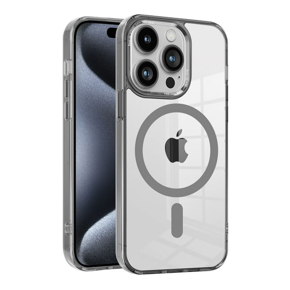 Allytech Magnetic Case for iPhone 15 Pro Max, Compatible with Magsafe Crystal Clear Transparent Wireless Charging Support Slim Fit Shockproof Rugged Phone Case for Apple iPhone 15 Pro Max - Grey