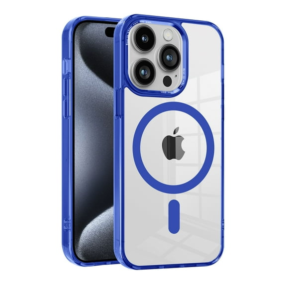 Allytech Magnetic Case for iPhone 15 Pro Max, Compatible with Magsafe Crystal Clear Transparent Wireless Charging Support Slim Fit Shockproof Rugged Phone Case for Apple iPhone 15 Pro Max - Darkblue