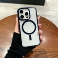 thumbnail image 1 of Allytech Magnetic Case for iPhone 15 Pro, Slim Lightweight Clear Cover Compatible with MagSafe, Plating Edge Soft TPU + Hard PC Shockproof Back Case for iPhone 15 Pro - Darkblue, 1 of 8