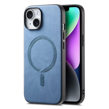 Allytech Magnetic Case for iPhone 7 / 8 / SE 2022 & 2020, Compatible with MagSafe, Premium PU Leather Slim Anti-Fingerprint & Anti-Drop Protective Case Support Wireless Charging & Car Mount - Blue