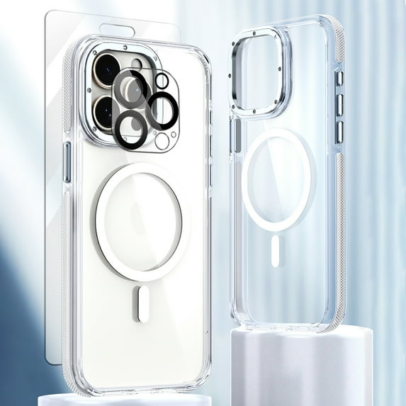 Allytech Magnetic Clear Case for Apple iPhone 12 Pro Max, With 1 Pcs Screen Protector & Camera Lens Protector Anti-Scratch Shockproof Bumper Anti-Yellow Phone Case, White