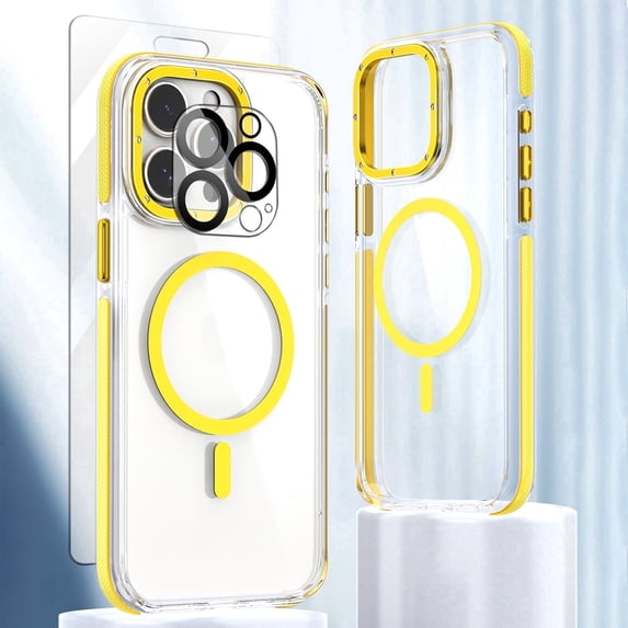 Allytech Magnetic Clear Case for Apple iPhone 14 Pro, With 1 Pcs Screen Protector & Camera Lens Protector Anti-Scratch Shockproof Bumper Anti-Yellow Phone Case, Yellow