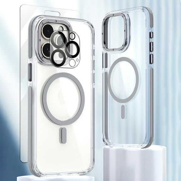 Allytech Magnetic Clear Case for Apple iPhone 14 Pro, With 1 Pcs Screen Protector & Camera Lens Protector Anti-Scratch Shockproof Bumper Anti-Yellow Phone Case, Gray