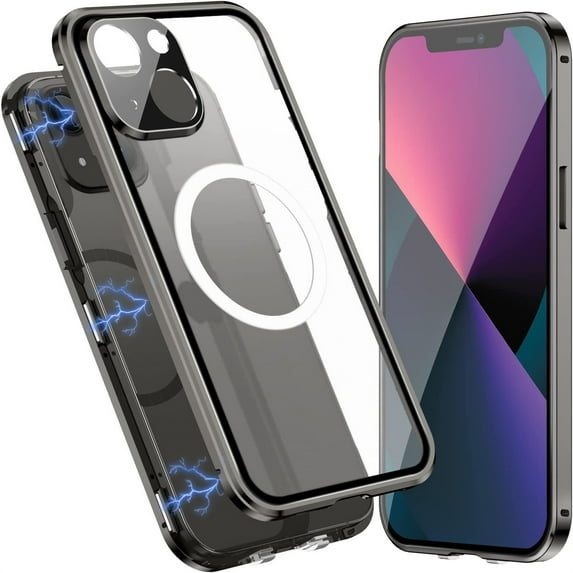 Allytech Magnetic Clear Case for iPhone 13 with Screen/Camera Lens Protector, Full Body Protection Compatible with MagSafe Charging Anti-Scratch Case for iPhone 13 2021, Black
