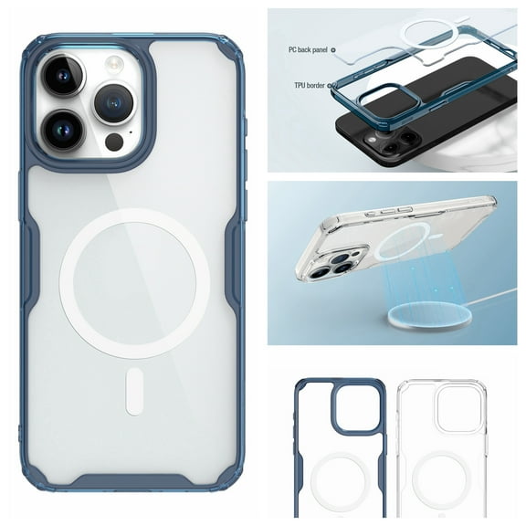 Allytech Magnetic Clear Case for iPhone 15, [Support Wireless Charging] Ultra Slim Transparent Shockproof Non-Slip TPU Bumper Hard PC Back Protective Phone Case for iPhone 15 - Blue