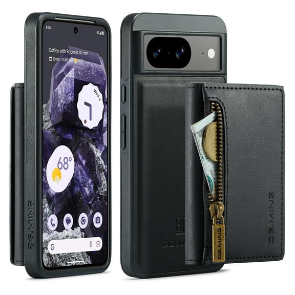 Allytech Magnetic Detachable Wallet Case for Google Pixel 8, [Support Wireless Charging] Luxury PU Leather Slim Cover with Card Slots & Kickstand, RFID BLOCKING Shockproof Case, Black